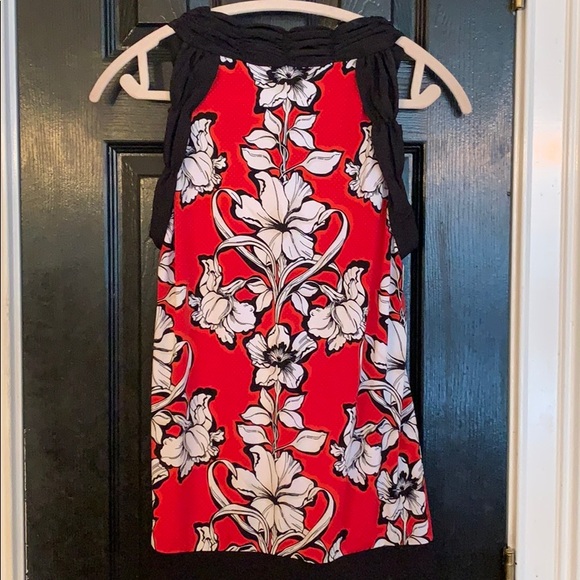 White House Black Market red black blouse M - Picture 4 of 6